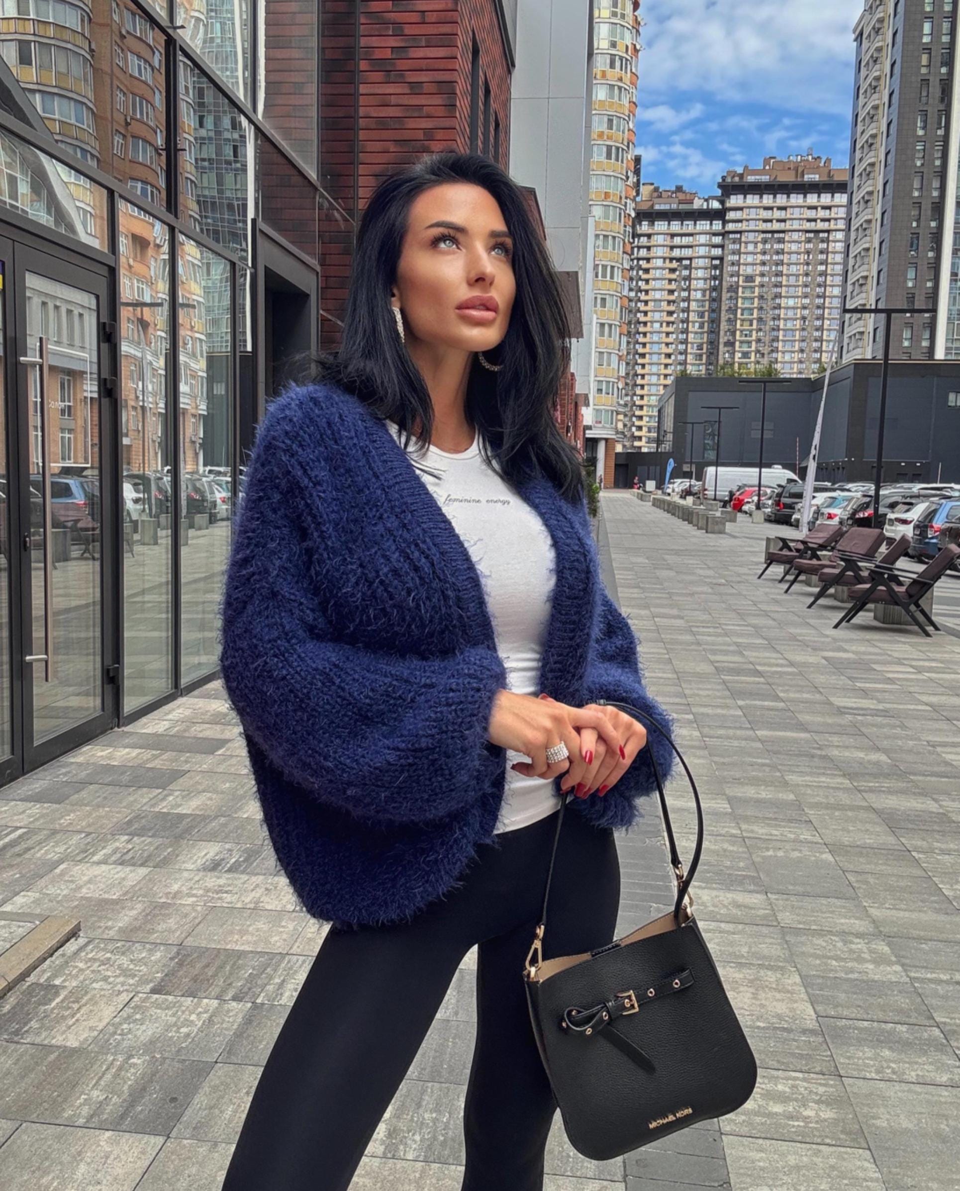 Wool free/ merino wool mix Royal blue cardigan women Wool substitute sweater knitted coat Jacket Bridal shrug bolero Fluffy short cardigan