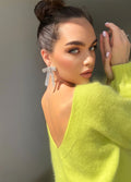 Lemon yellow angora sweater Open back Deep neckline Knit fluffy angora pullover Loose fit oversized V-neck Fluffy Top long sleevs Cozy gift
