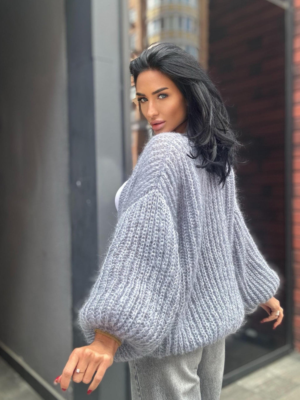 Mohair Light gray cardigan women Wedding cardigan Mohair sweater Knitted coat Jacket Women Wool Fluffy short soft crop merino cardigan
