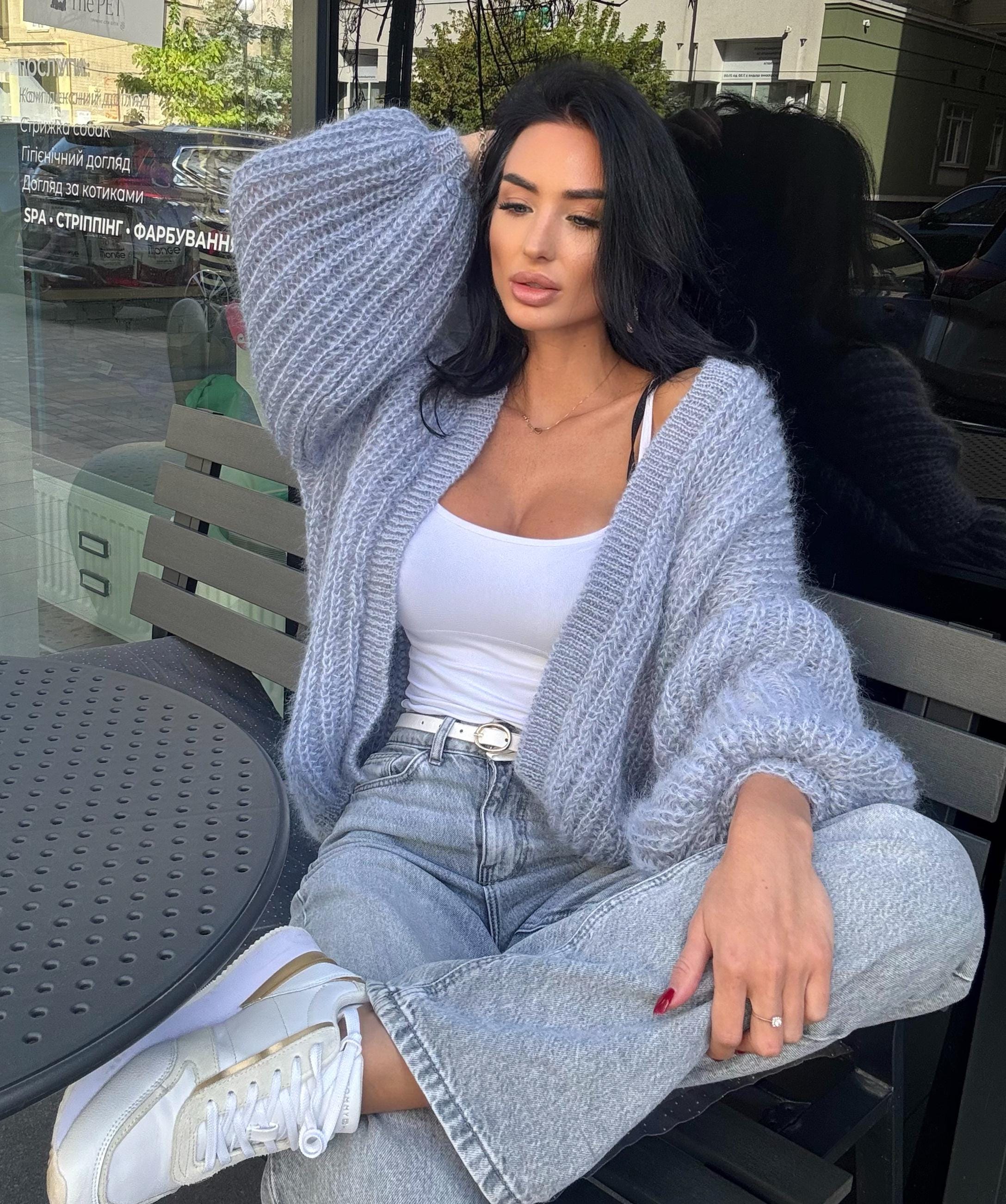 Mohair wool hand knit gray cardigan women Soft merino wool cropped cardigan Wedding cardigan Mohair sweater Knitted coat Jacket Wool Fluffy