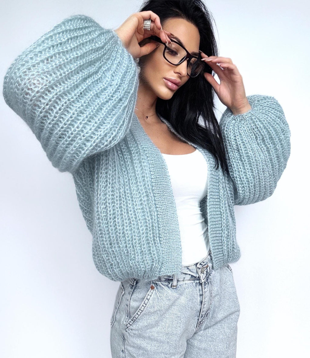 Mohair cardigan light blue women Wedding cardigan Mohair knit wool sweater coat Jacket Women Bridal shrug bolero wool Fluffy short cardigan