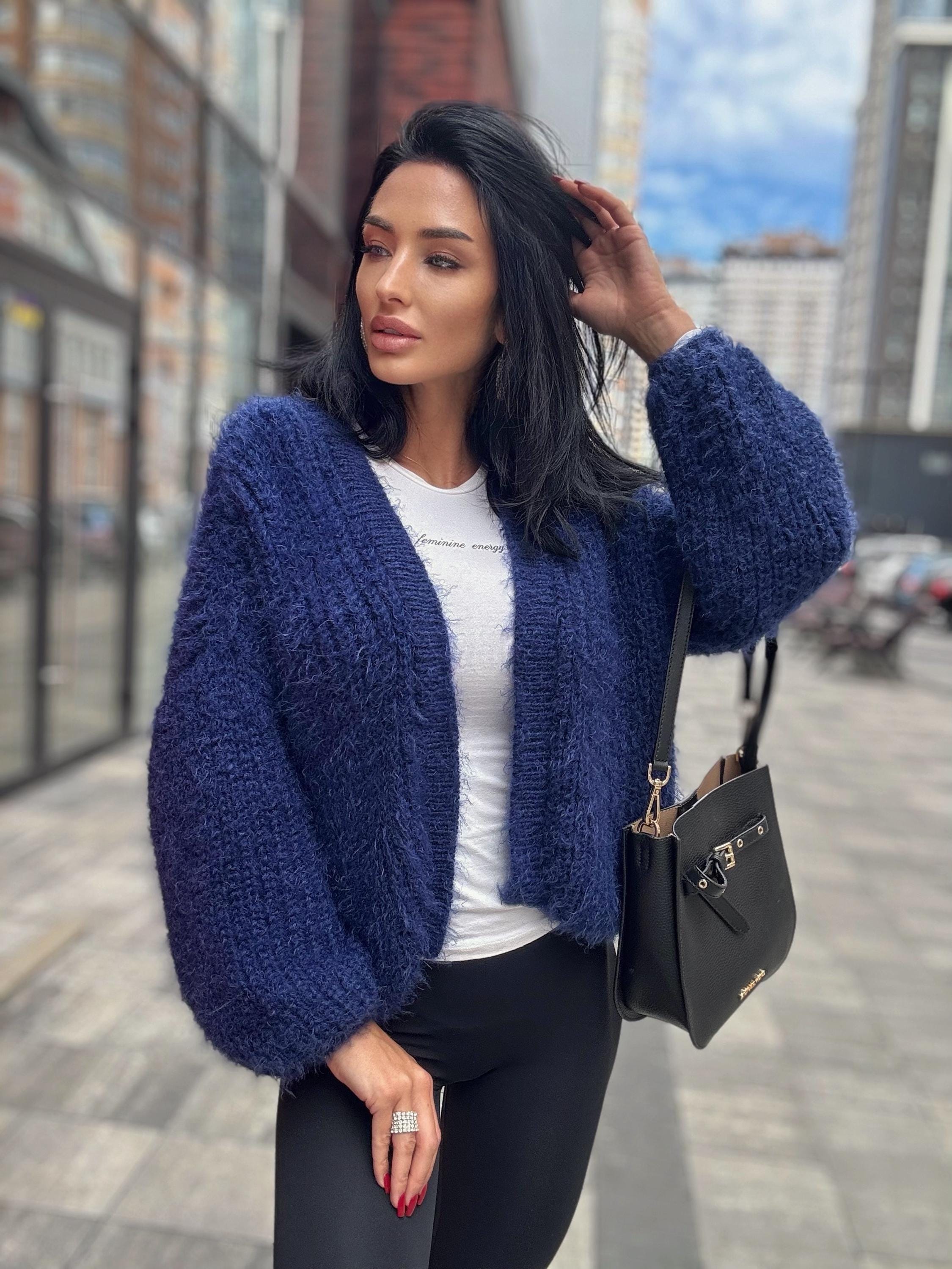Wool free/ merino wool mix Royal blue cardigan women Wool substitute sweater knitted coat Jacket Bridal shrug bolero Fluffy short cardigan
