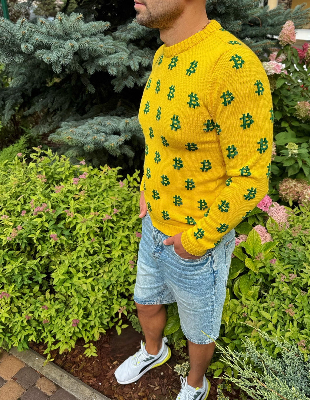 Men Bitcoin knit sweater yellow green Crypto clothing Knitted merino funny sweater for him Bitcoin Unisex Crypto Sweater Funny Sweatshirt