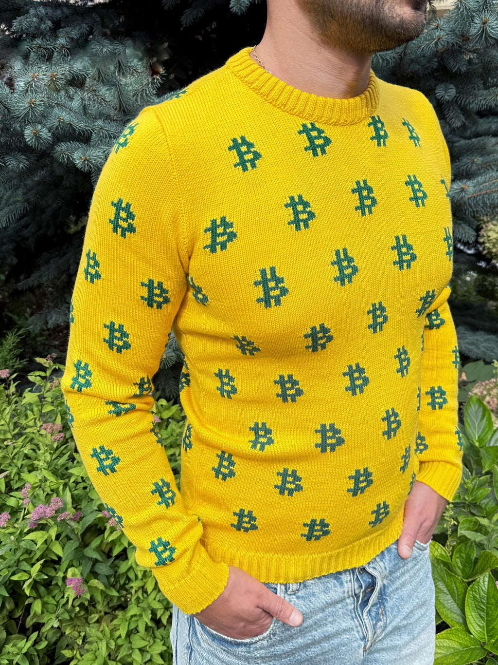 Men Bitcoin knit sweater yellow green Crypto clothing Knitted merino funny sweater for him Bitcoin Unisex Crypto Sweater Funny Sweatshirt