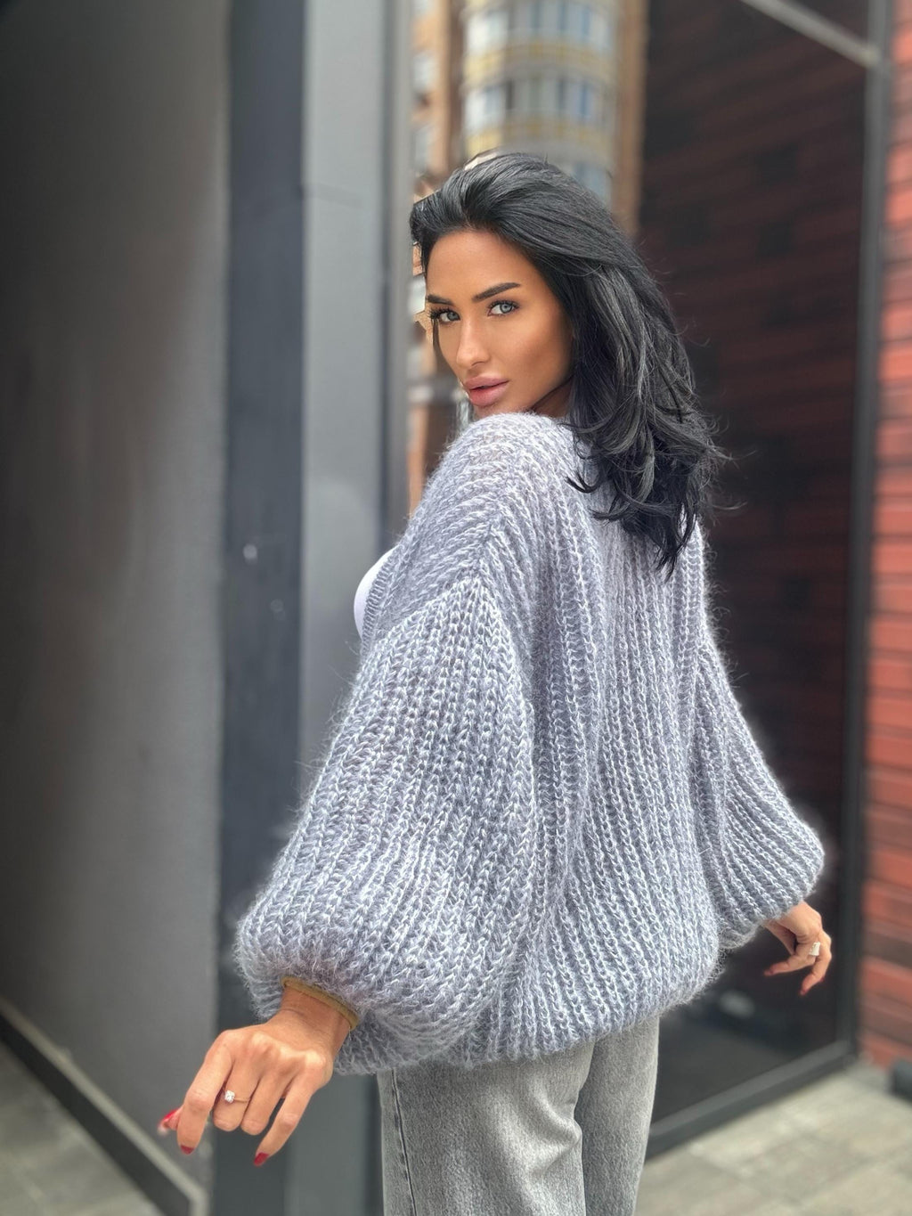 Mohair wool hand knit gray cardigan women Soft merino wool cropped cardigan Wedding cardigan Mohair sweater Knitted coat Jacket Wool Fluffy