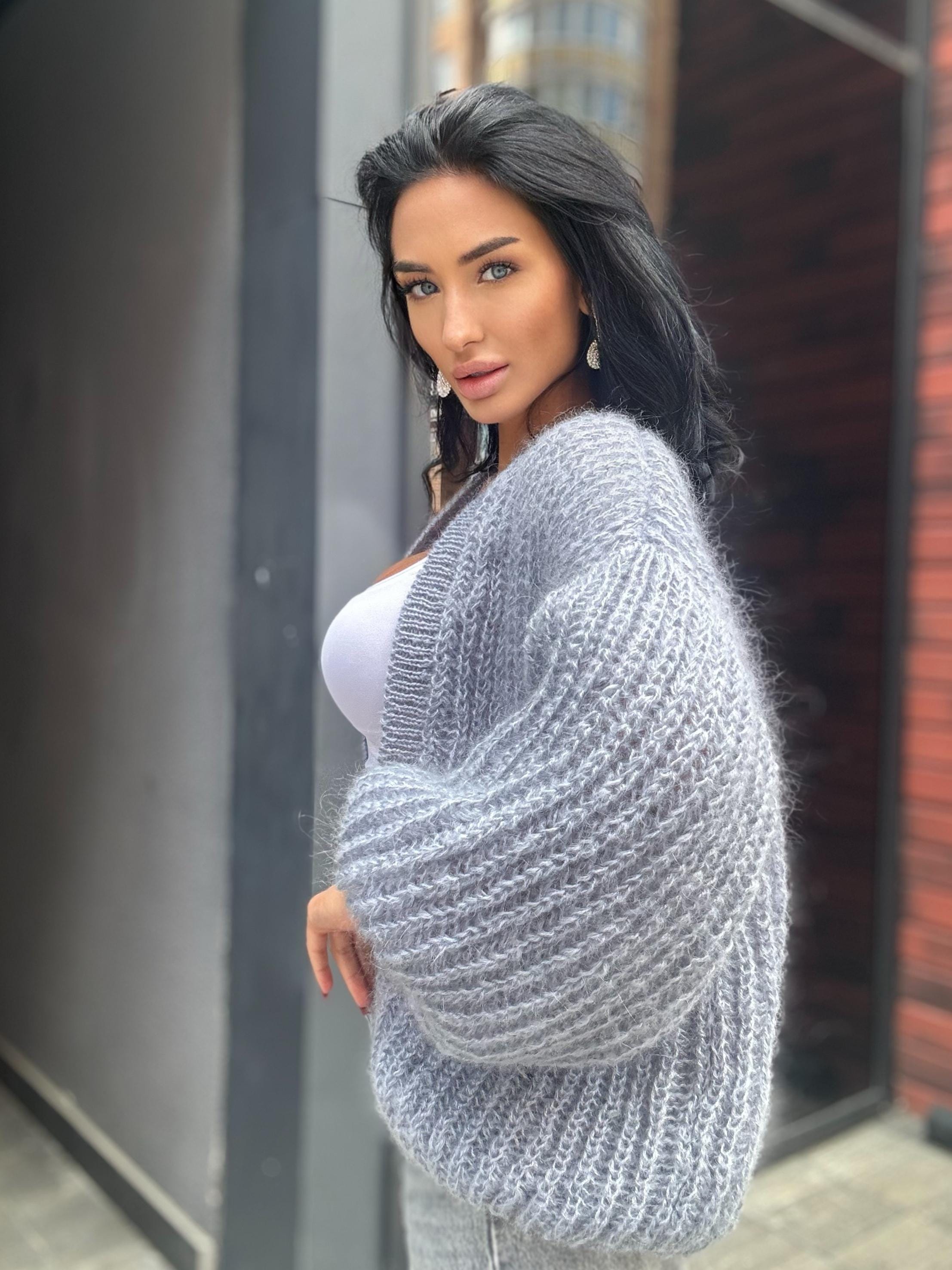 Mohair Light gray cardigan women Wedding cardigan Mohair sweater Knitted coat Jacket Women Wool Fluffy short soft crop merino cardigan