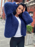 Wool free/ merino wool mix Royal blue cardigan women Wool substitute sweater knitted coat Jacket Bridal shrug bolero Fluffy short cardigan