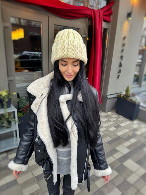 Australian wool chunky hand knit milk Beanie Winter knit hat Big warm winter bulky knitted hat White Beige Pastel knit hand hat