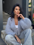 Mohair wool hand knit gray cardigan women Soft merino wool cropped cardigan Wedding cardigan Mohair sweater Knitted coat Jacket Wool Fluffy