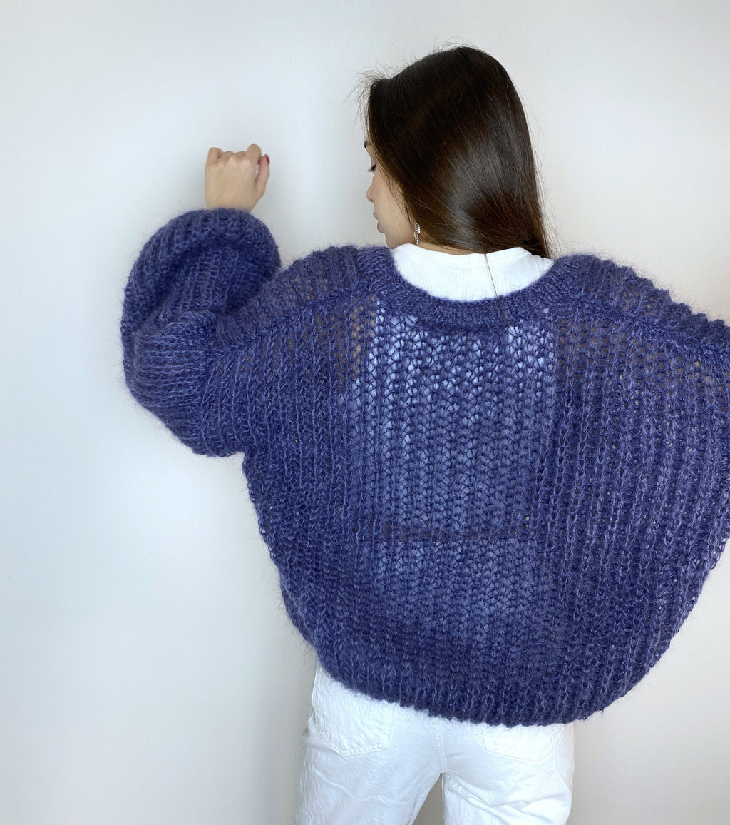 Mohair cardigan women Wedding cardigan Mohair sweater Dark blue knitted coat Jacket Women Bridal shrug bolero wool Fluffy short cardigan