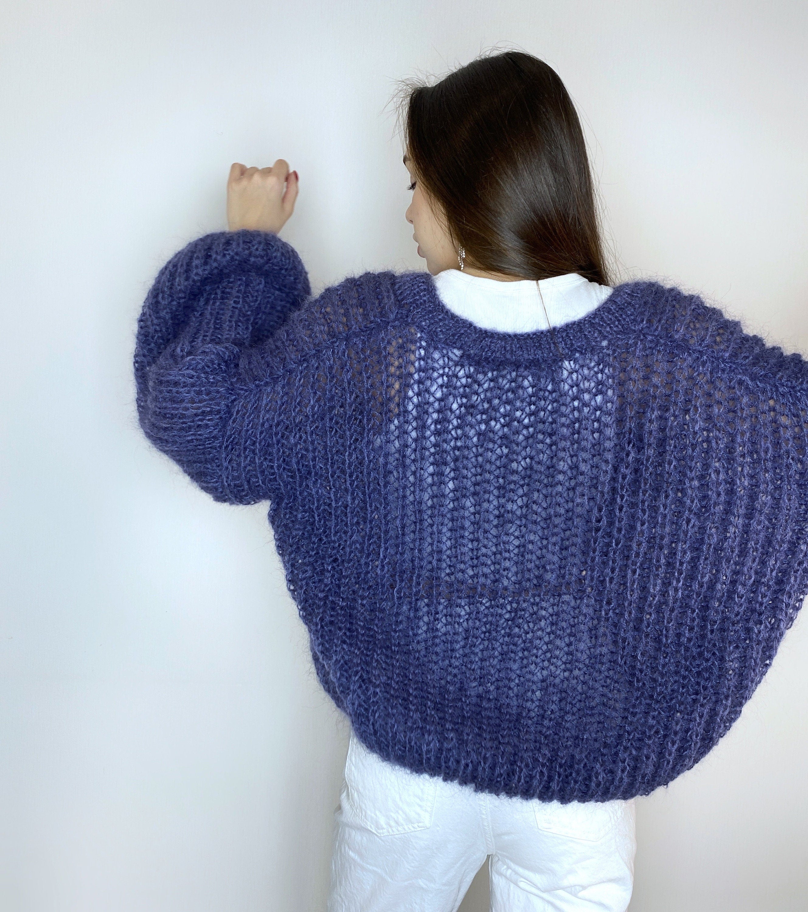 Mohair cardigan women Wedding cardigan Mohair sweater Dark blue knitted coat Jacket Women Bridal shrug bolero wool Fluffy short cardigan