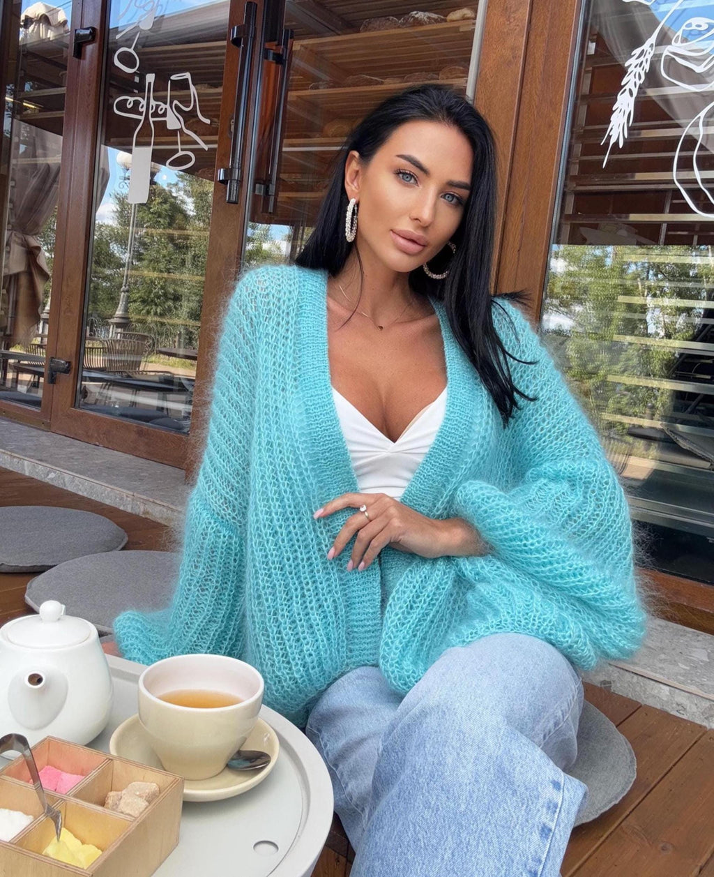 Mohair knit blue turquoise cardigan bomber women Wedding cardigan Mohair sweater Knitted coat Jacket Bridal shrug bolero wool short cardigan