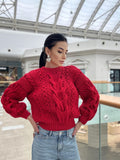 Merino wool red burgundy hand knit braids sweater women Chinky knit oversize jumper Cable Loose knit Oversized Womens Christmas pullover