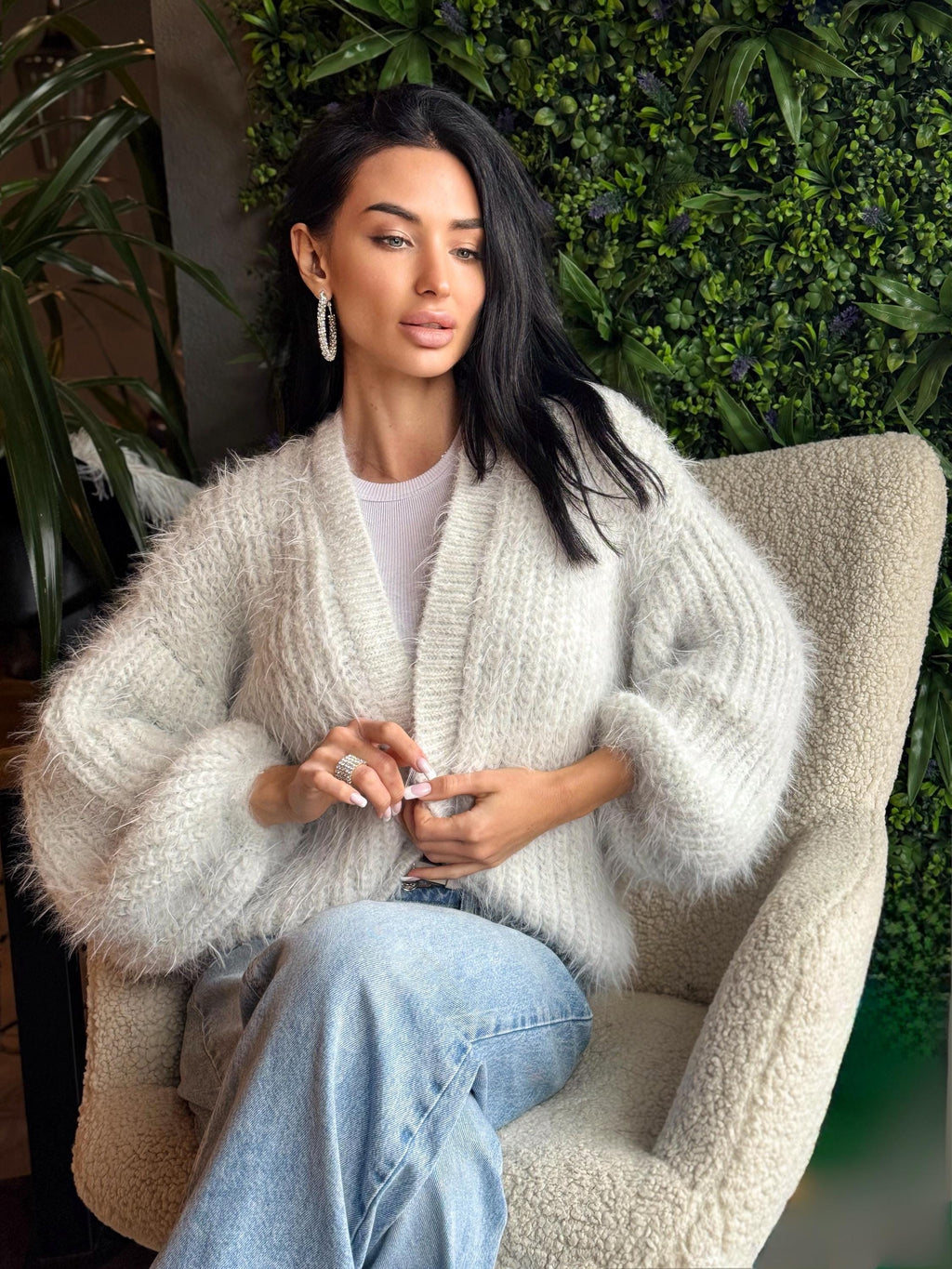 Merino wool pastel ashen white gray crop fluffy cardigan women Wedding cardigan Mohair sweater Hand knitted coat Jacket Bridal shrug bolero