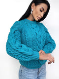Merino wool hand knit blue turquoise merino sweater women/unisex Cable knit jumper Loose chunky knit Scandinavian cable knit pullover