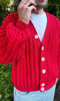Cable knit mens unisex merino wool cardigan on buttons Hand knit red cardigan sweater Chunky knit сozy cardigan knitted jacket Gift for him