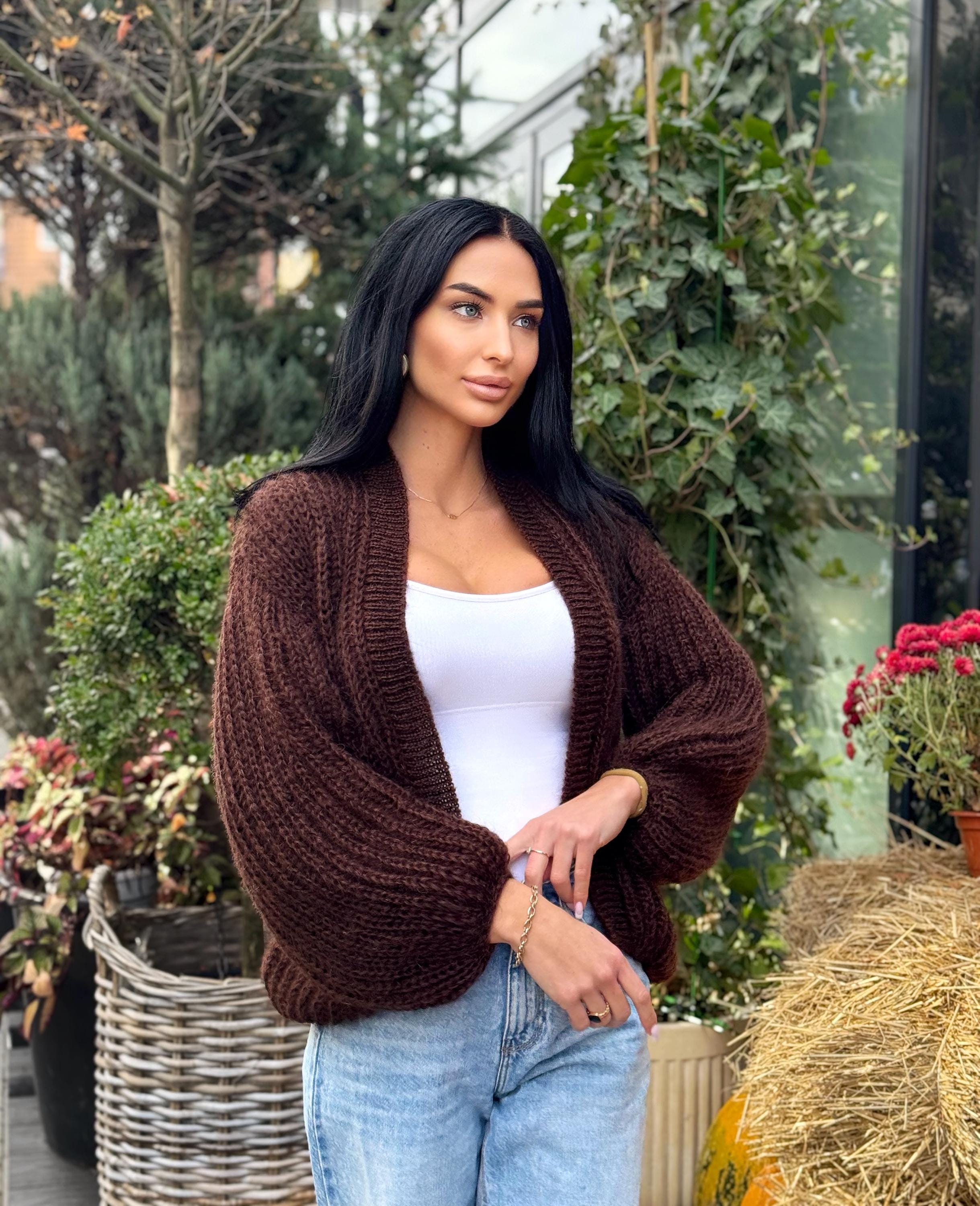 Mohair brown chocolate cardigan women Wedding Mohair sweater knitted coat Jacket Women Bridal shrug bolero wool Fluffy short cardigan