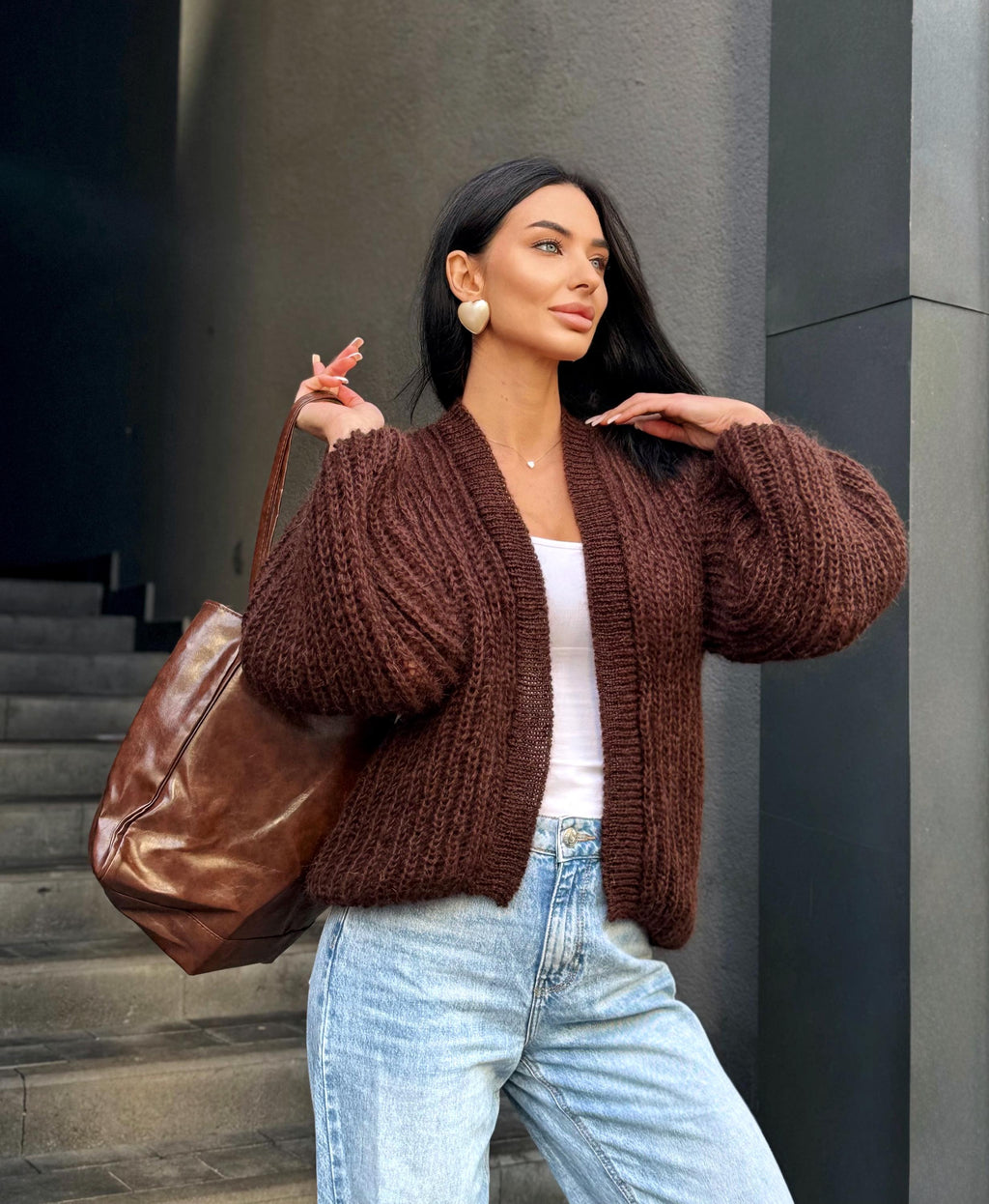 Mohair brown chocolate cardigan women Wedding Mohair sweater knitted coat Jacket Women Bridal shrug bolero wool Fluffy short cardigan