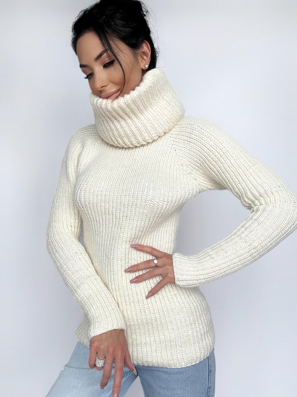 Hand knit blue high collar long wool turtleneck dress Cable Knit wseater wool pullover Womens Chunky knit big collar sweater dress Plus size