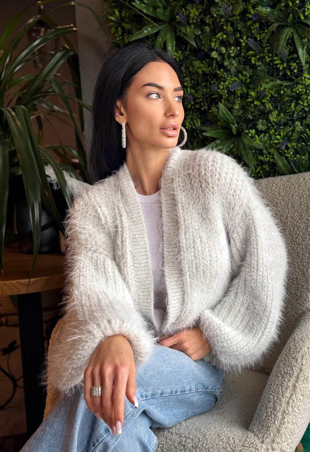 Merino wool pastel ashen white gray crop fluffy cardigan women Wedding cardigan Mohair sweater Hand knitted coat Jacket Bridal shrug bolero