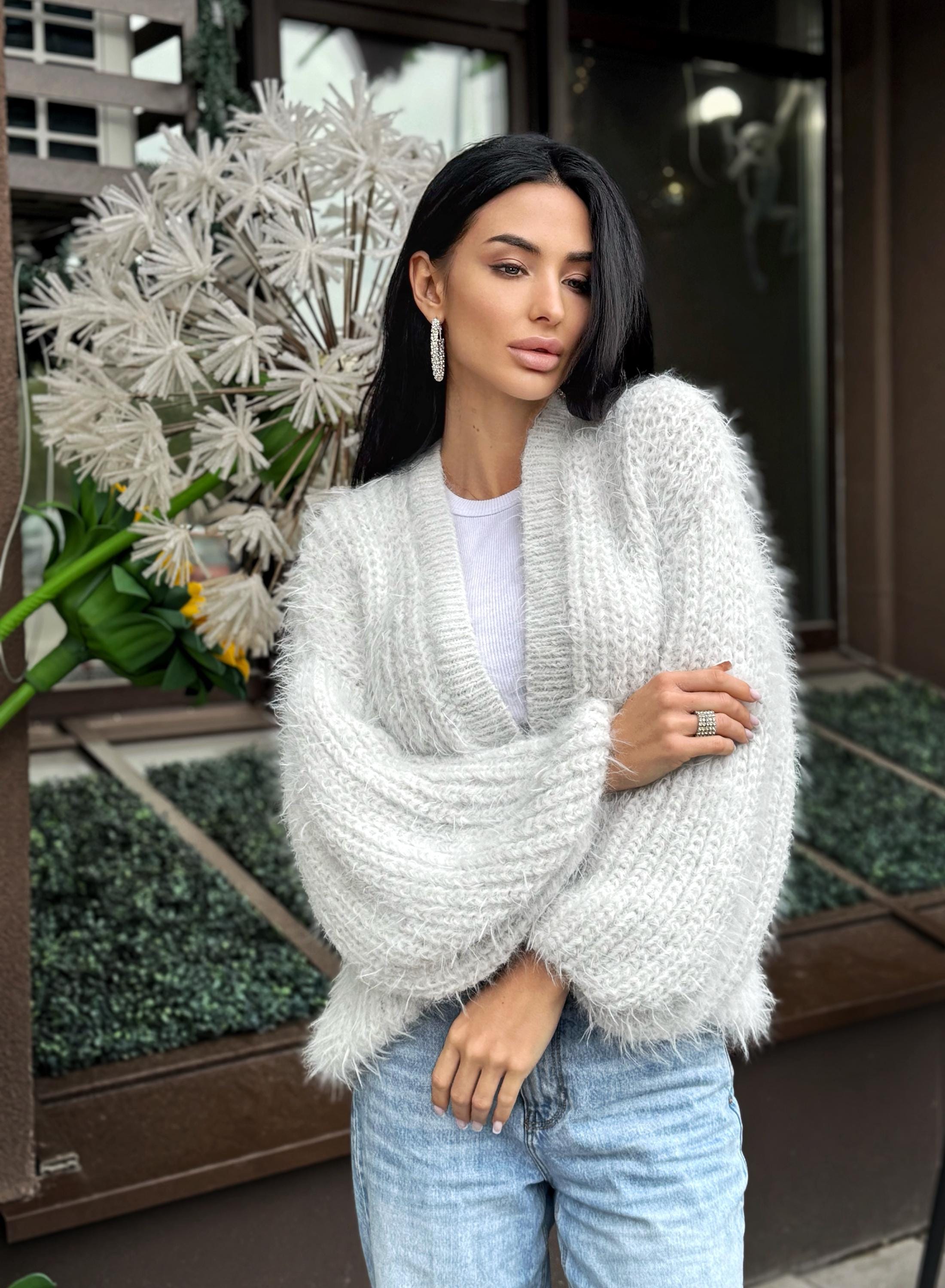 Merino wool pastel ashen white gray crop fluffy cardigan women Wedding cardigan Mohair sweater Hand knitted coat Jacket Bridal shrug bolero