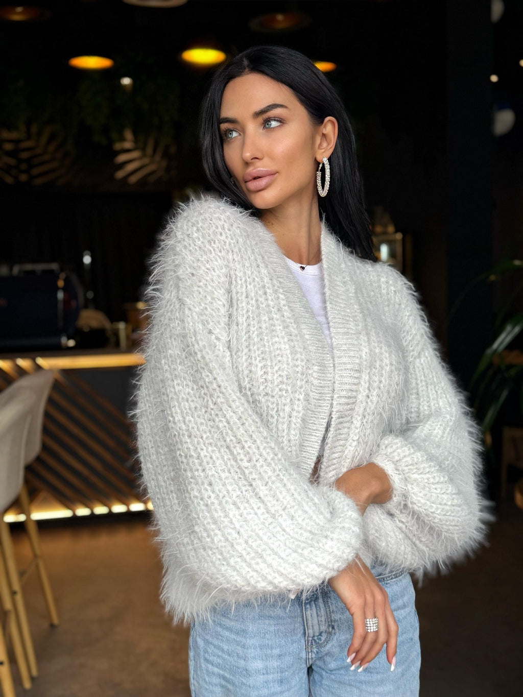 Merino wool pastel ashen white gray crop fluffy cardigan women Wedding cardigan Mohair sweater Hand knitted coat Jacket Bridal shrug bolero