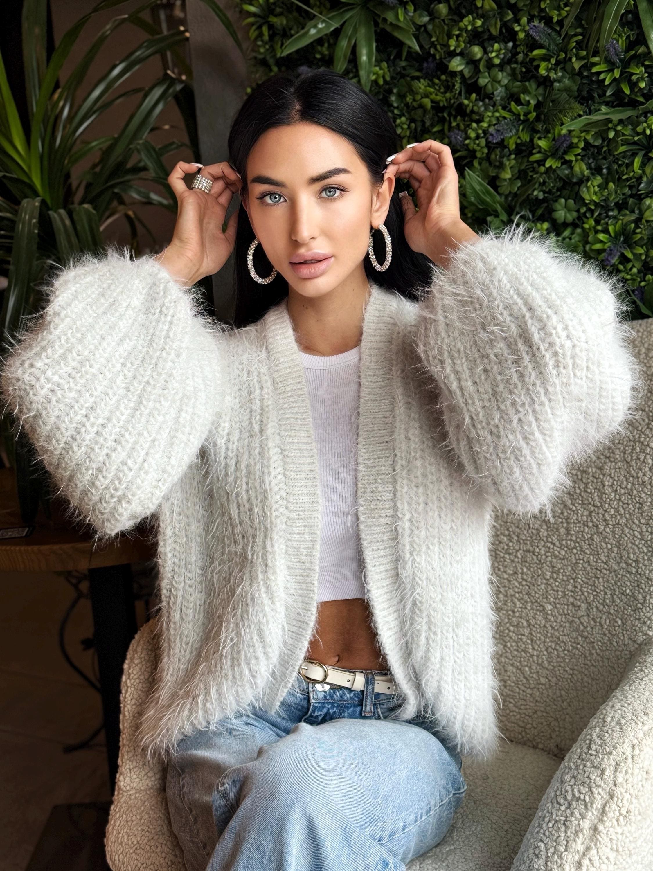 Merino wool pastel ashen white gray crop fluffy cardigan women Wedding cardigan Mohair sweater Hand knitted coat Jacket Bridal shrug bolero