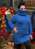Blue hand knit big high collar long sleeves wool sweater Cable Knit Turtleneck wool pullover Womens Chunky knit sweater dress Plus size