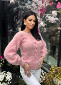 Soft hand knit fluffy Pink Powder wool FREE or merino wool body friendly sweater Open back Deep V-neckline Loose fit oversize pullover