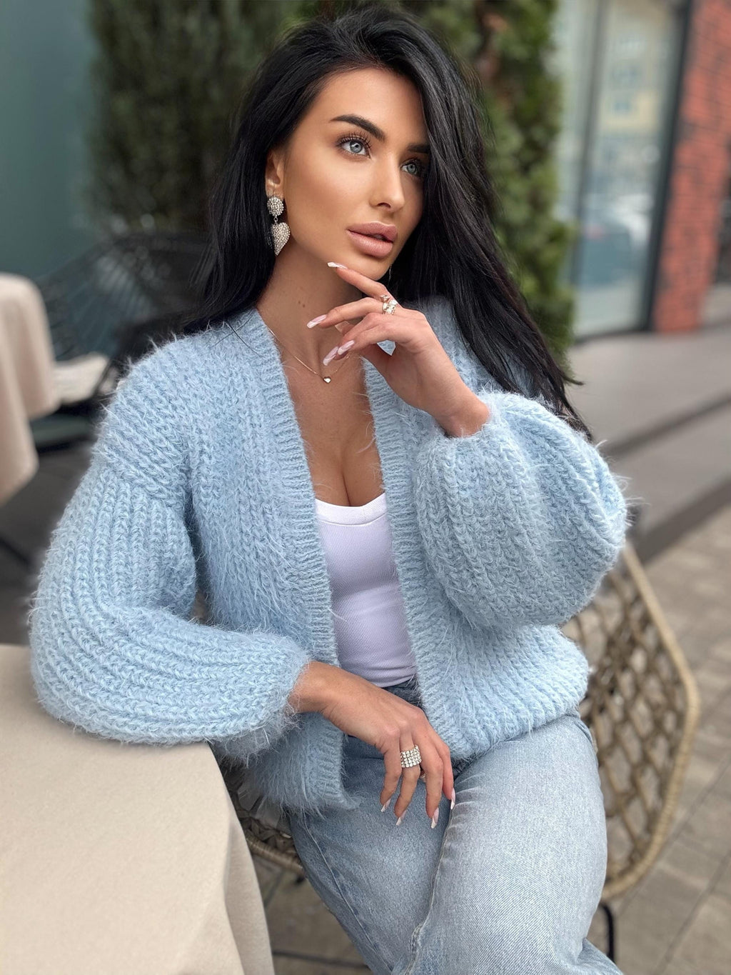 Merino wool pastel light blue crop fluffy cardigan women Wedding cardigan Mohair sweater Hand knitted coat Jacket Bridal shrug bolero