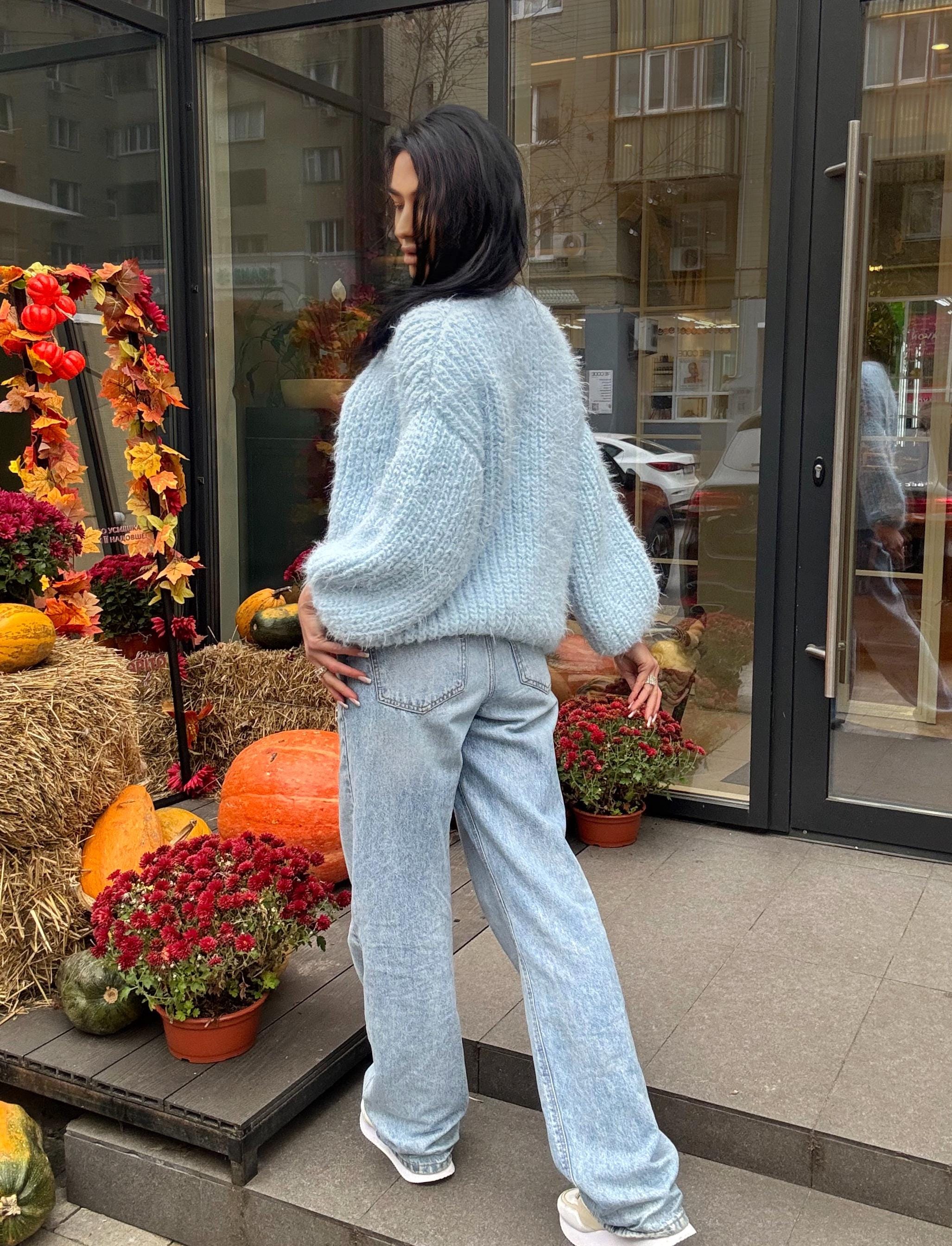 Merino wool pastel light blue crop fluffy cardigan women Wedding cardigan Mohair sweater Hand knitted coat Jacket Bridal shrug bolero