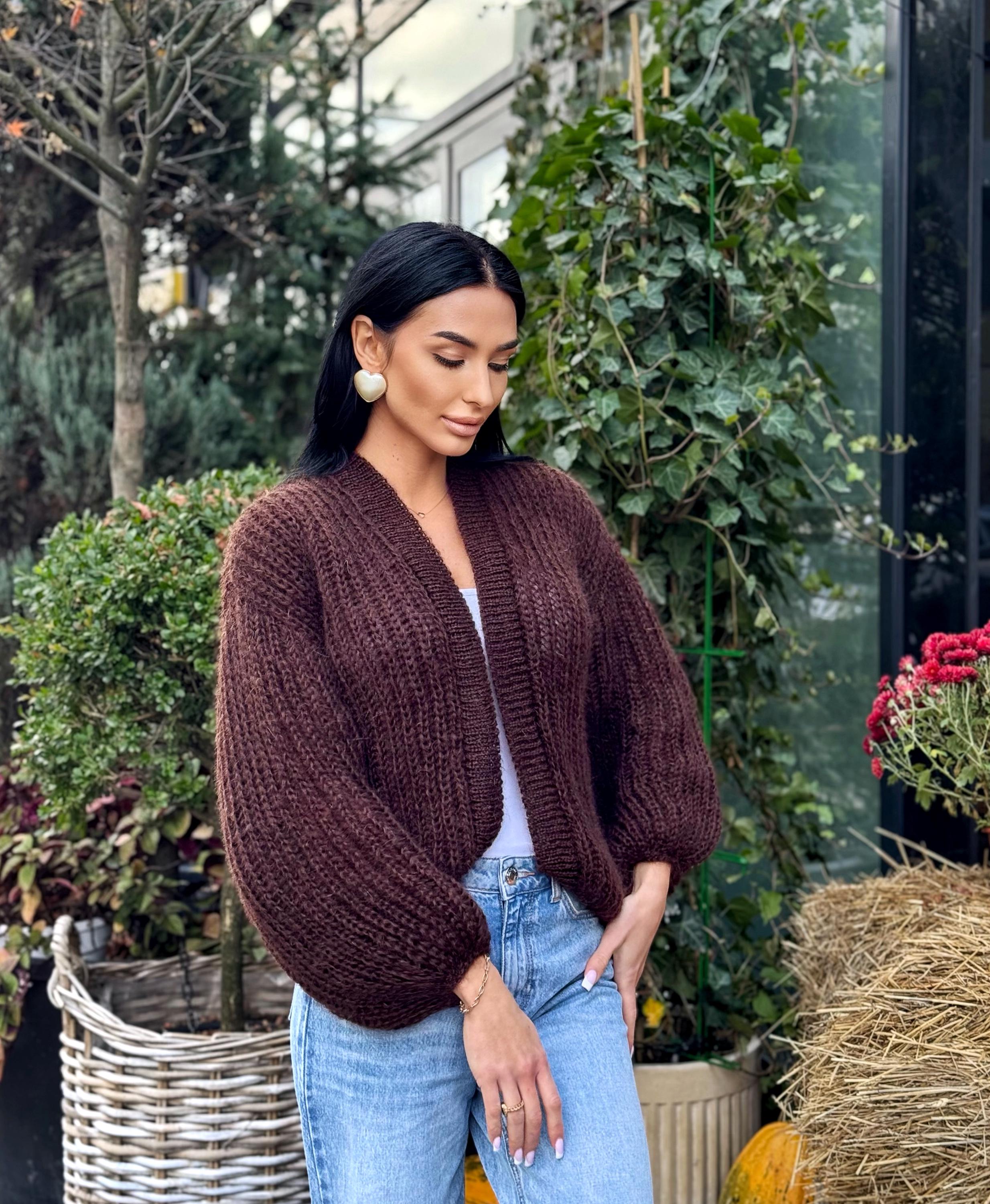 Mohair brown chocolate cardigan women Wedding Mohair sweater knitted coat Jacket Women Bridal shrug bolero wool Fluffy short cardigan