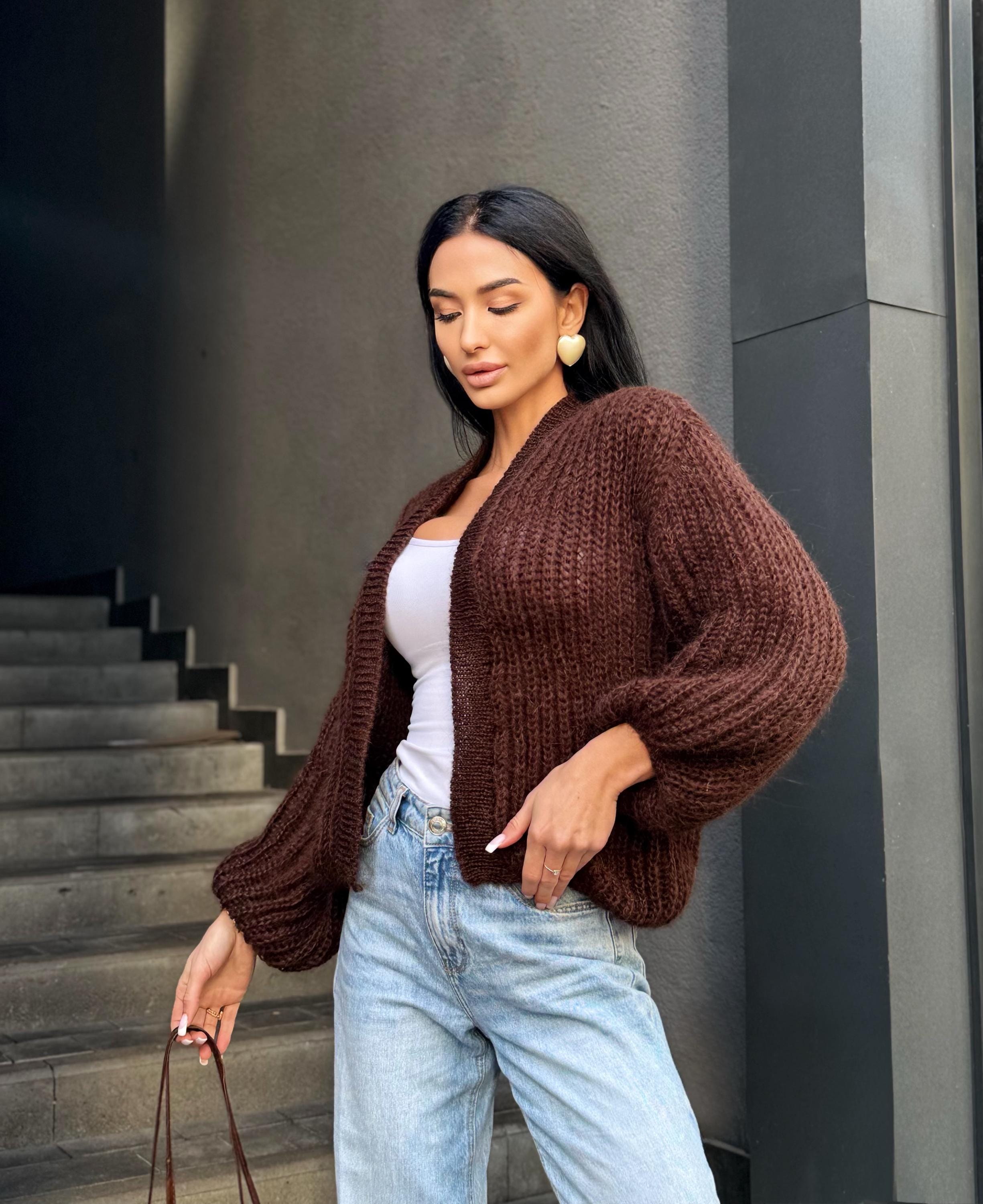 Mohair brown chocolate cardigan women Wedding Mohair sweater knitted coat Jacket Women Bridal shrug bolero wool Fluffy short cardigan