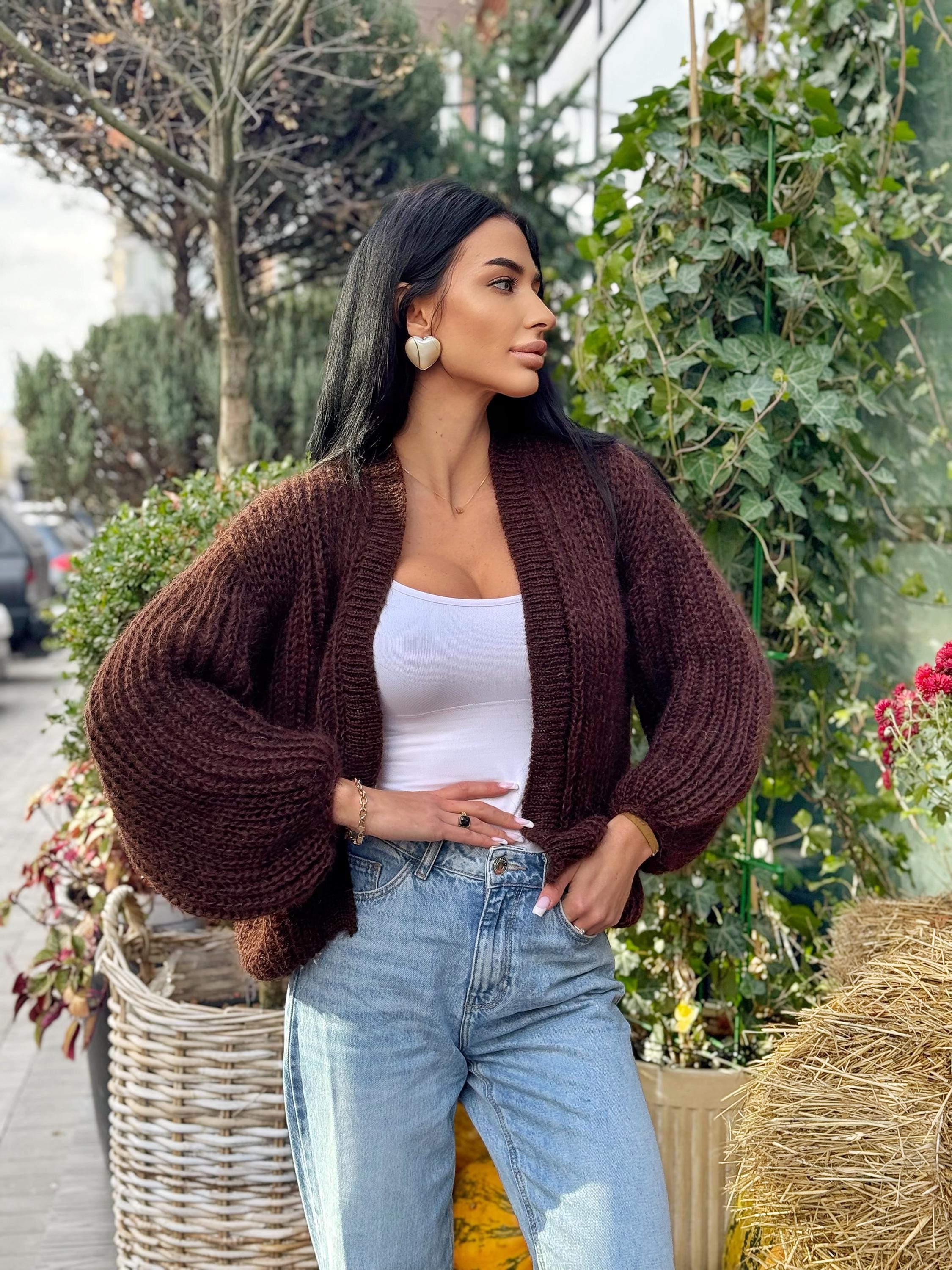Mohair brown chocolate cardigan women Wedding Mohair sweater knitted coat Jacket Women Bridal shrug bolero wool Fluffy short cardigan