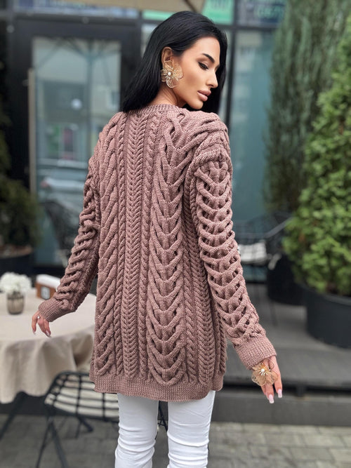 Aran wool pastel brown handknit сardigan women Chunky knit beige cardigan Knitted jacket Cable knit cardigan Chunky knit sweater
