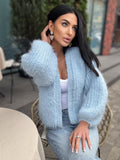 Merino wool pastel light blue crop fluffy cardigan women Wedding cardigan Mohair sweater Hand knitted coat Jacket Bridal shrug bolero