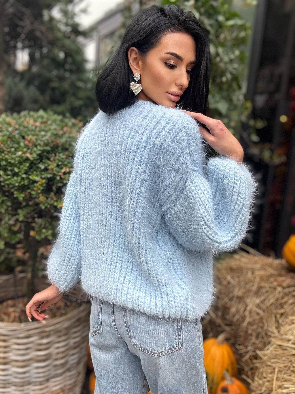 Merino wool pastel light blue crop fluffy cardigan women Wedding cardigan Mohair sweater Hand knitted coat Jacket Bridal shrug bolero