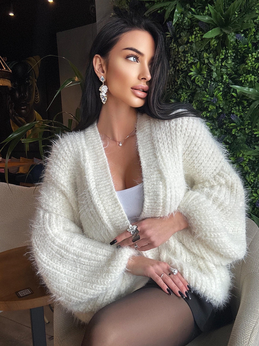 Merino wool white ice cream soft cropped fluffy cardigan women Wedding cardigan Mohair sweater Hand knitted coat Jacket Bridal shrug bolero