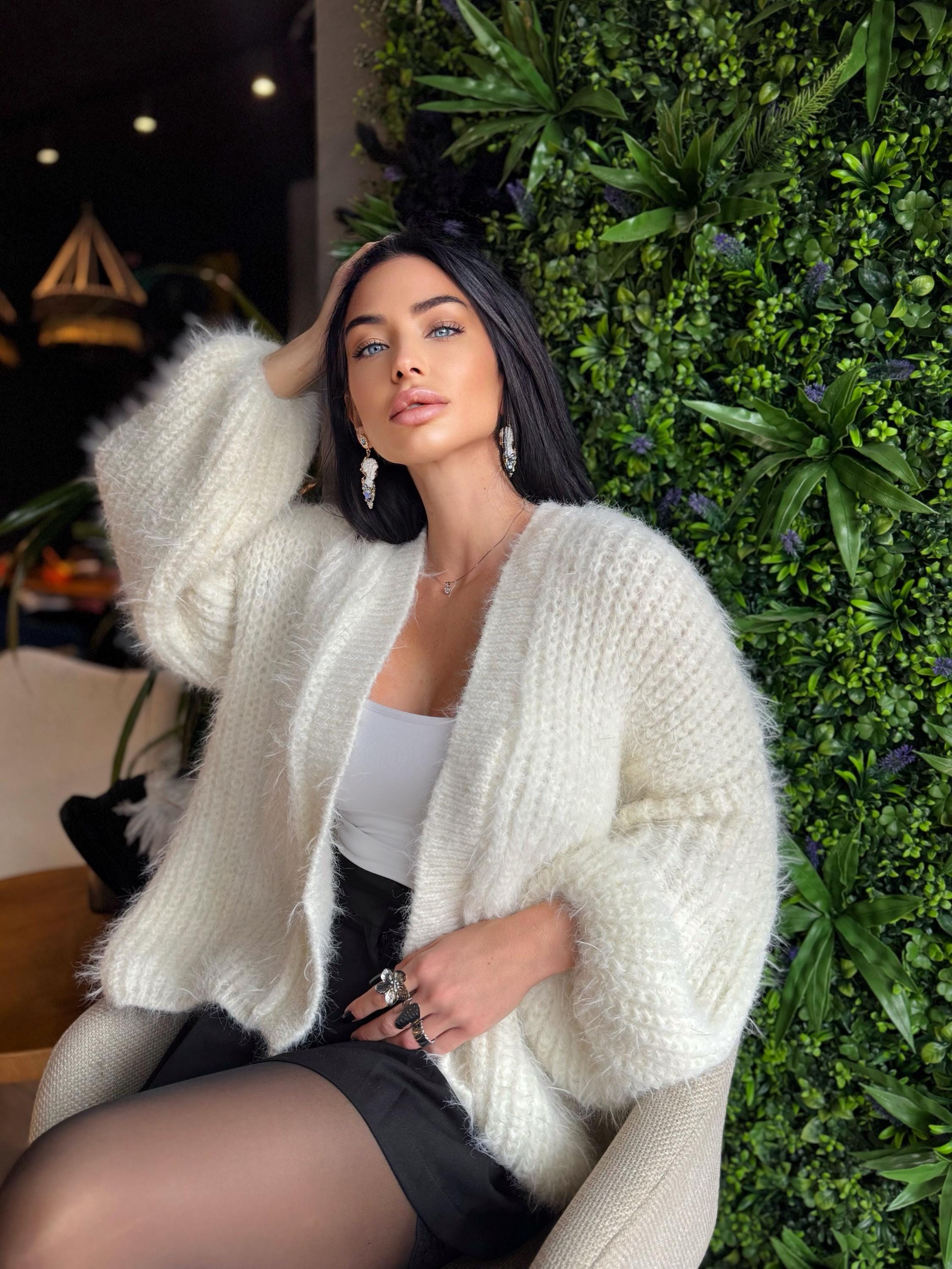 Fluffy Merino wool Cardigan Handmade Knit Sweater, Soft Chunky Knit, Oversized Cozy Cardigan, One of a Kind, Ready to Ship