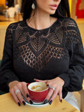 Knit cotton openwork sweater for women Slim Black organic Sweater Eco Friendly Pullover Knitted Cape Bridal sweater Croche pullover