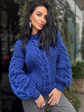 Navy blue Aran hand knit soft wool sweater for women Hand knit dark blue jumper Cable knitting Loose knit pullover Chunky knit braids sweate