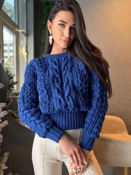 Blue Cable Knit Sweater Chunky Knit Sweater Ready To Ship Handmade Merino Wool Sweater One Of A Kind Cozy Winter Sweater Fast Shipping