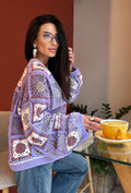 Crochet granny square Lilac cotton cardigan Crochet colorful cardigan Patchwork women Jacket Crochet coat Boho cardigan Afghan Coat Festival