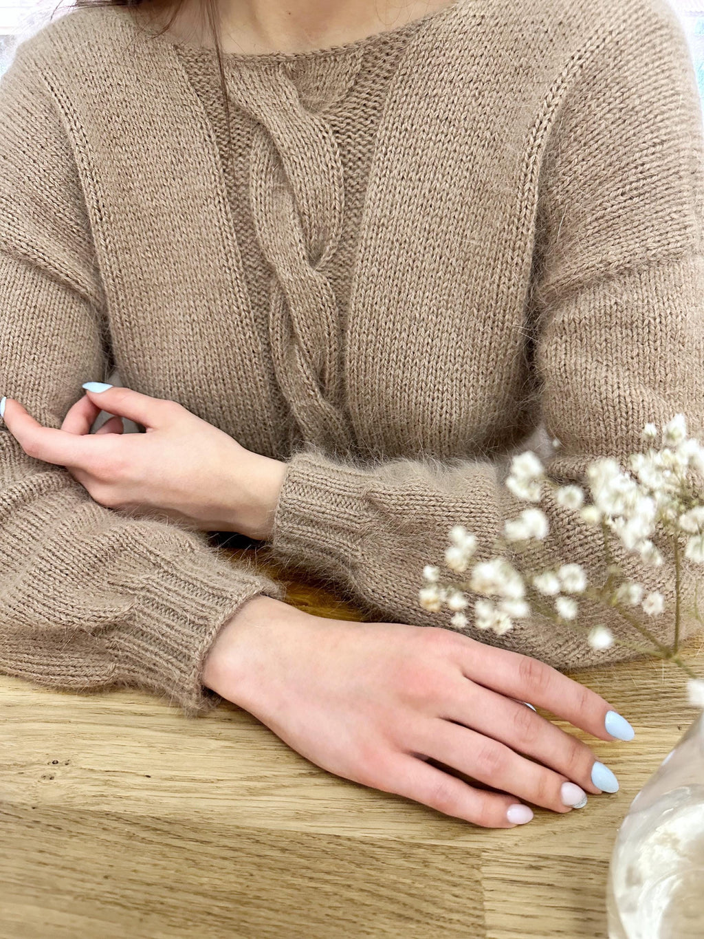 Hand knit angora wool beige V nek sweater Open back Deep neckline Pastel cozy fluffy angora pullover oversized Top long sleevs