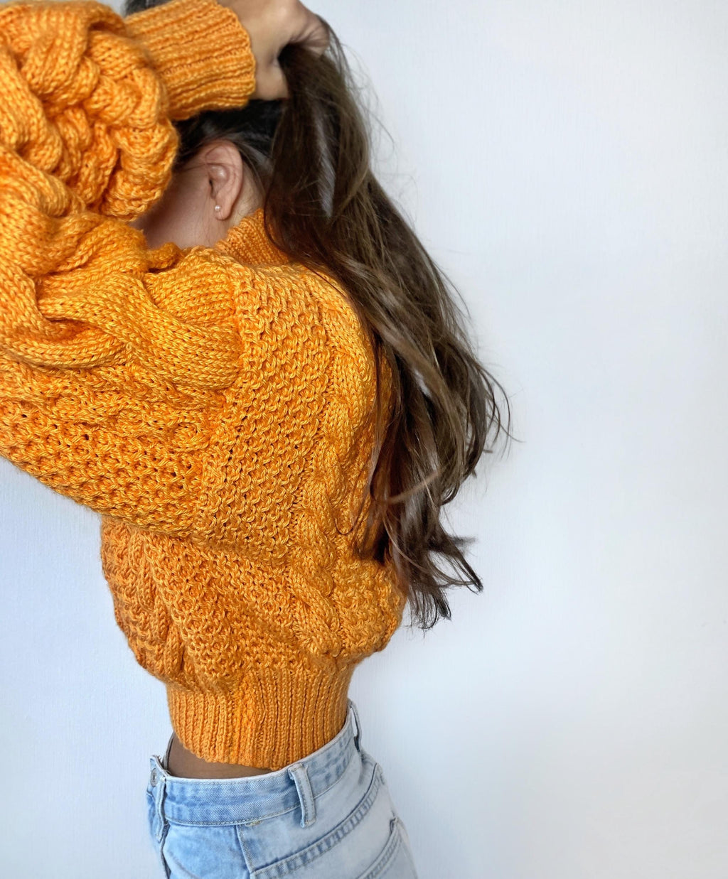 Fall Pumpkin Sweater Crop halloween hand knitted orange merino wool pullover Chunky Knit Turtleneck Women's Cable knit Jumper merino wool
