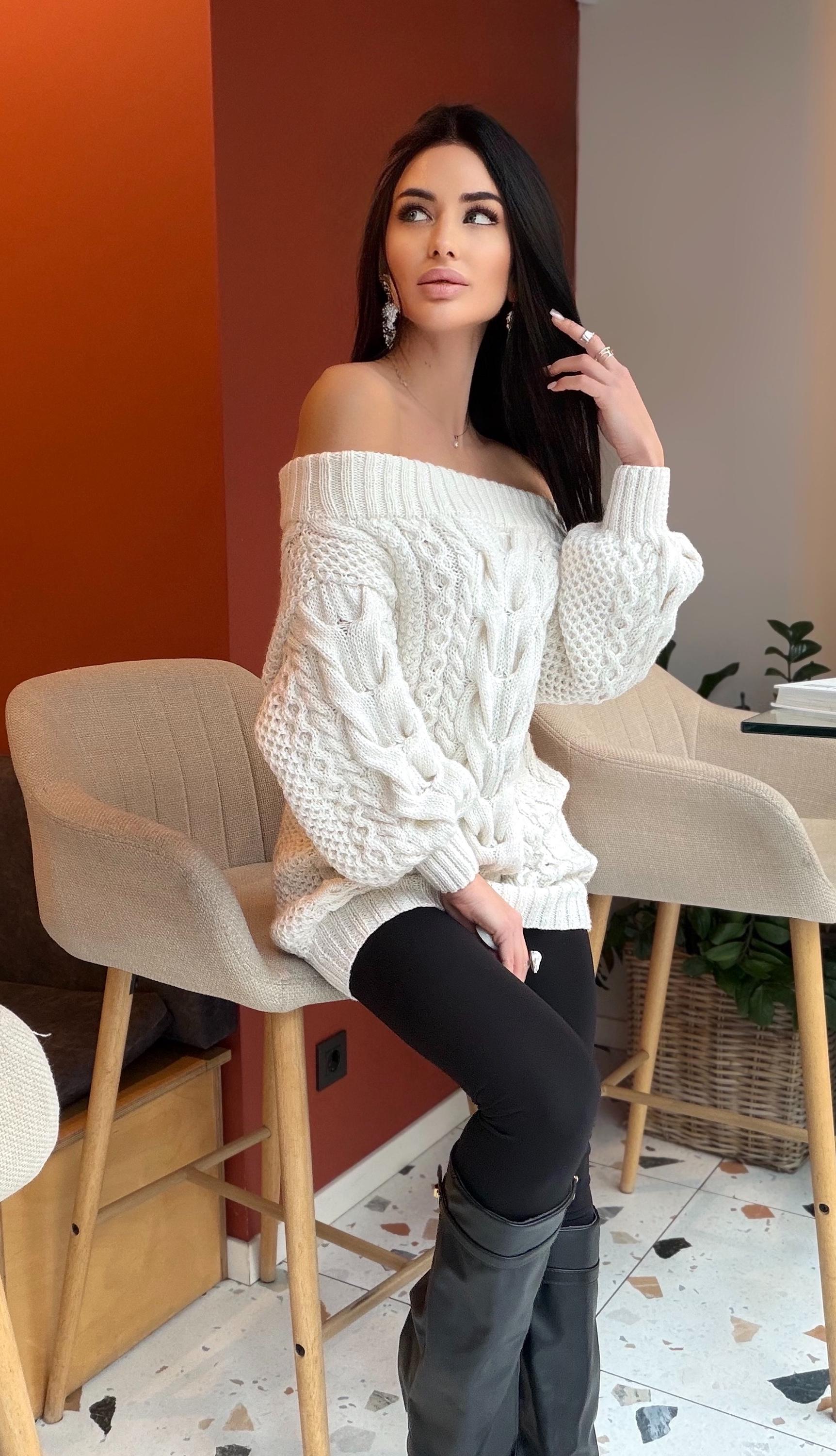 Hand knit white milk cable knit off shoulders sweater dress women Large Cable knit merino wool sweater Chunky knit one shoulder dress