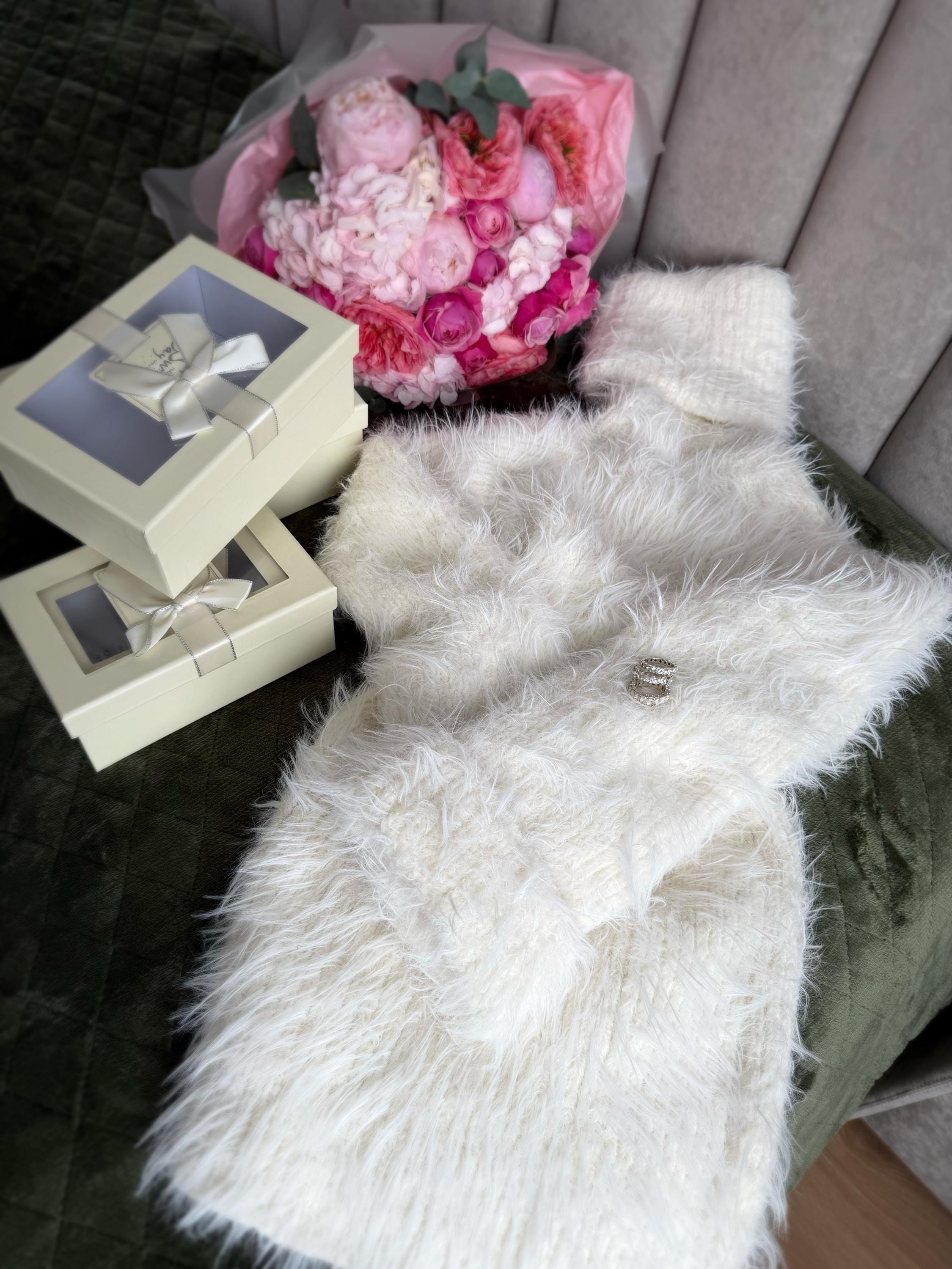 Hand knit white milk fluffy big merino wool cream turtleneck sweater High collar long soft chunky knit sweater dress Cable knit big pullover