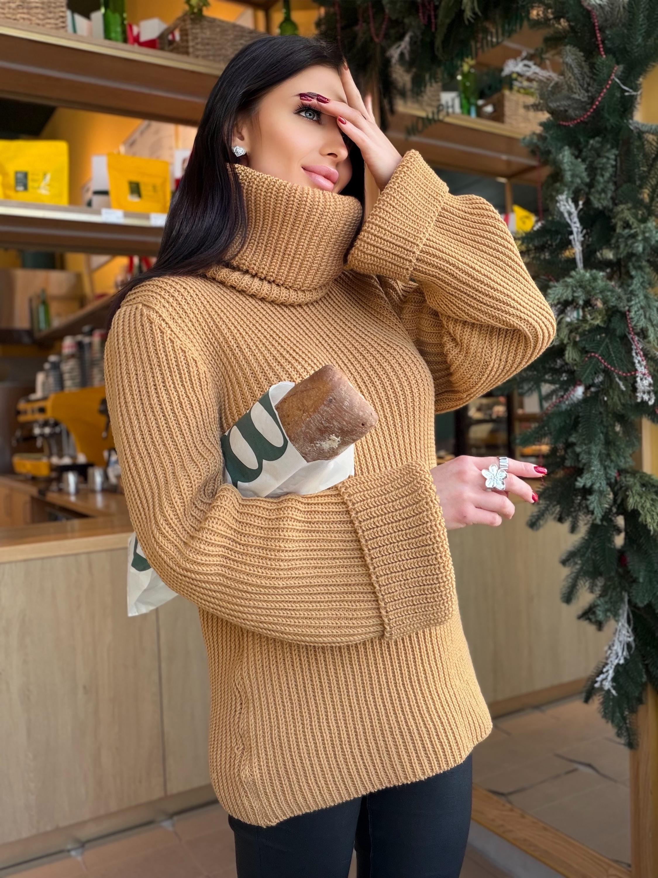 Large oversize merino wool turtleneck sweater dress Hand knit merino wool sweater dress Cable knit big pullover Chunky knit high big collar