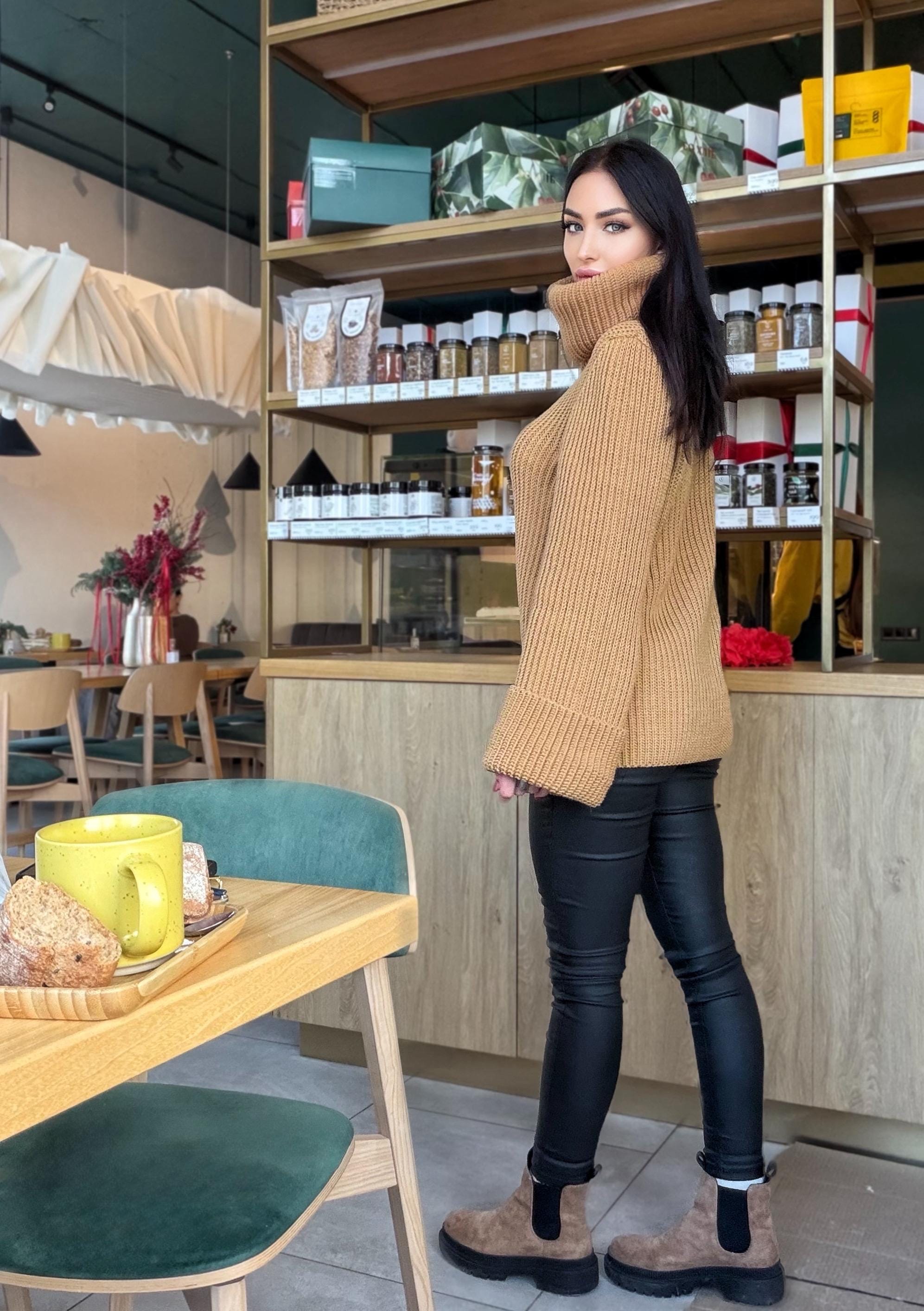 Large oversize merino wool turtleneck sweater dress Hand knit merino wool sweater dress Cable knit big pullover Chunky knit high big collar
