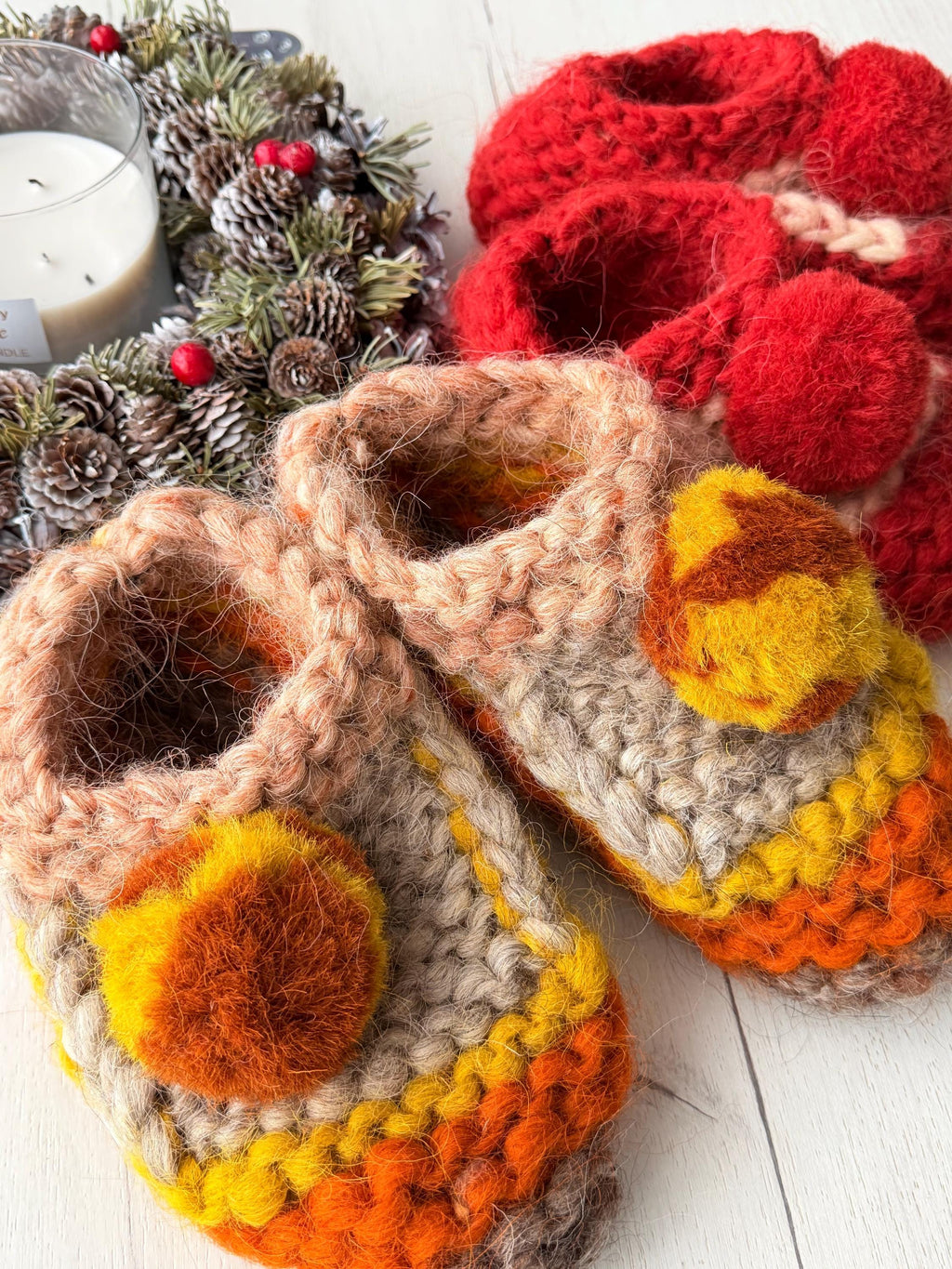 Knitted slippers made of chunky sheep wool Woolen Socks Hand knitted Carpathian socks Sheep wool goat wool From Ukraine with love